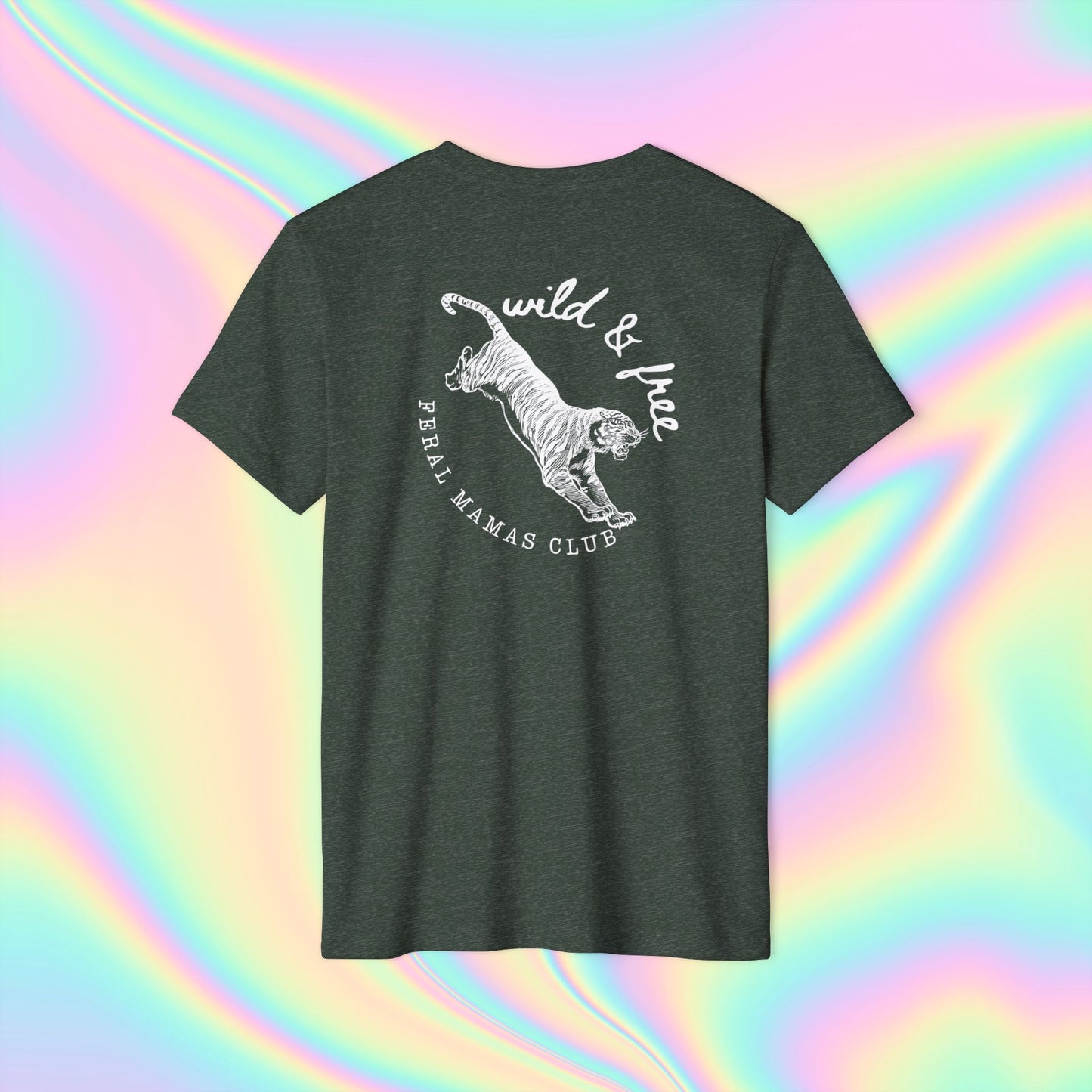 Eco-Friendly Tiger Design T-Shirt - Feral Mamas Club Apparel - White Design on Dark Colors