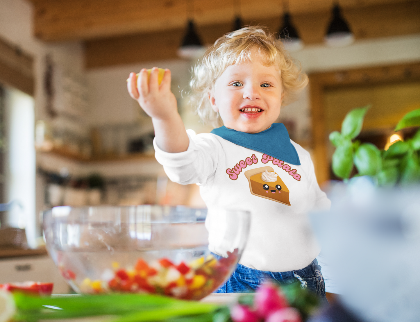 Sweet Potato Pie Toddler Tee, Thanksgiving Shirt, Holiday Outfit, Cute Kids Top, Cartoon Pie Design