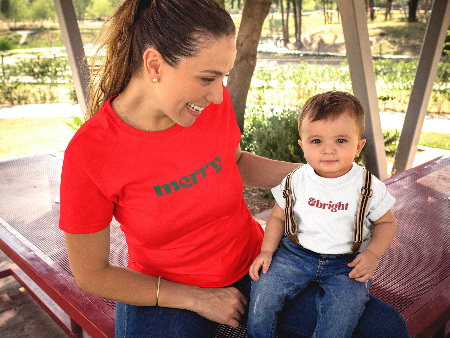 Christmas Mommy and Me Merry and Bright Matching Shirts, Holiday Infant Bodysuit, Cute Family Outfits, Xmas Gift Ideas, Matching Family PJ