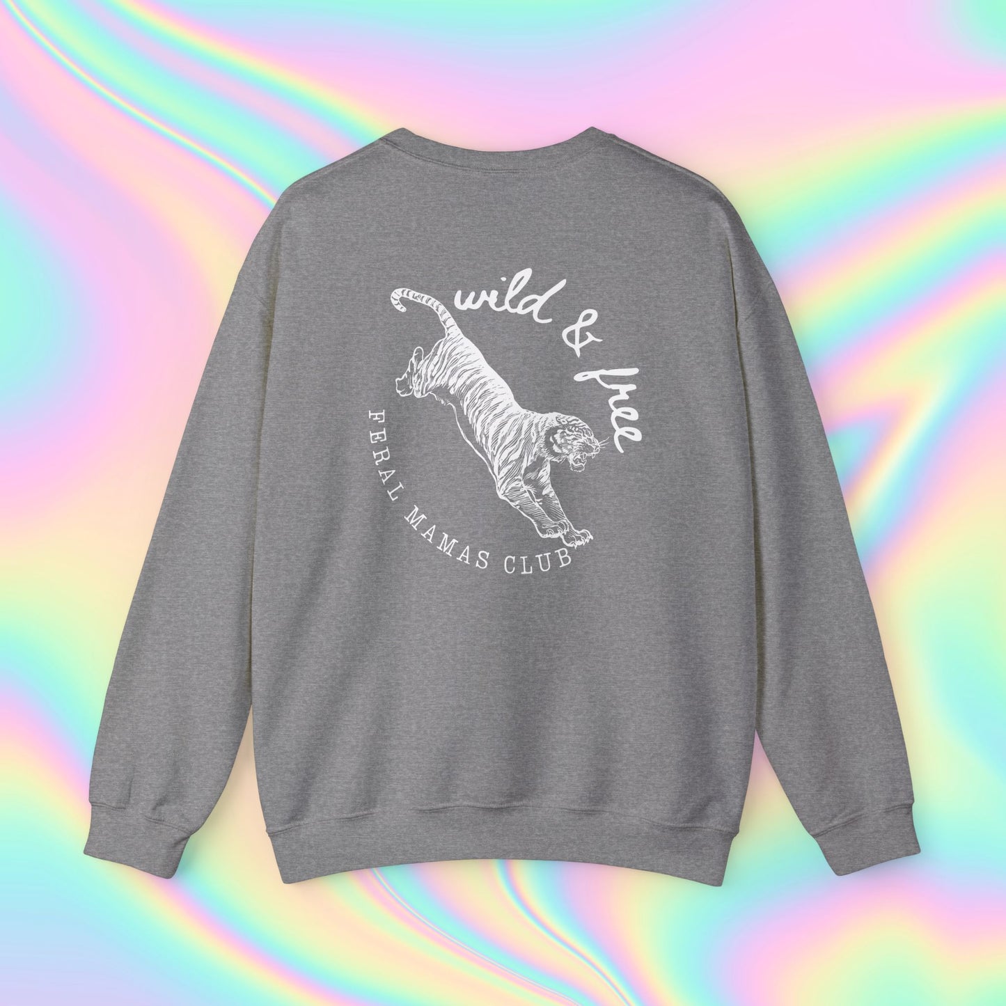 Eco-Friendly Tiger Design Crewneck Sweatshirt - Feral Mamas Club Apparel | Dark Colors with White