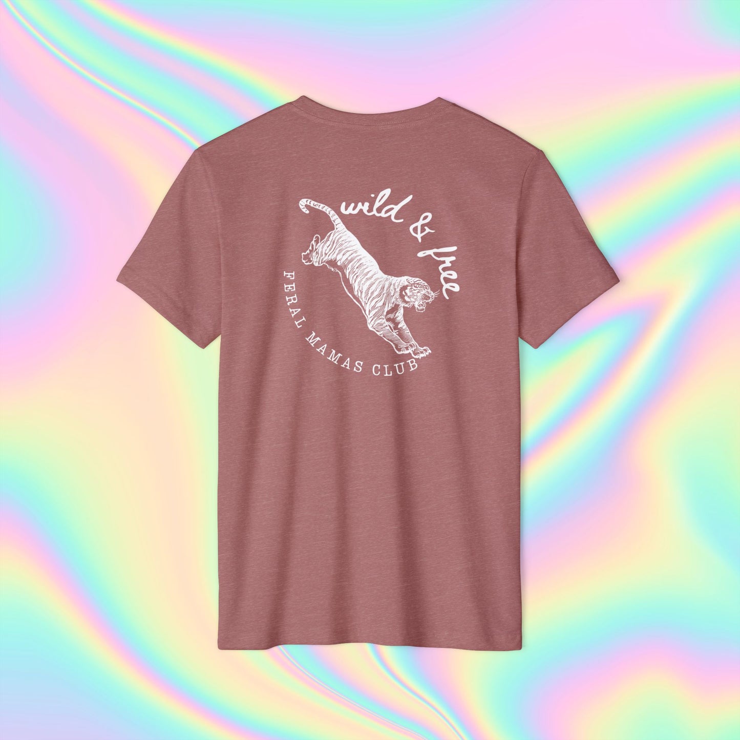 Eco-Friendly Tiger Design T-Shirt - Feral Mamas Club Apparel - White Design on Dark Colors