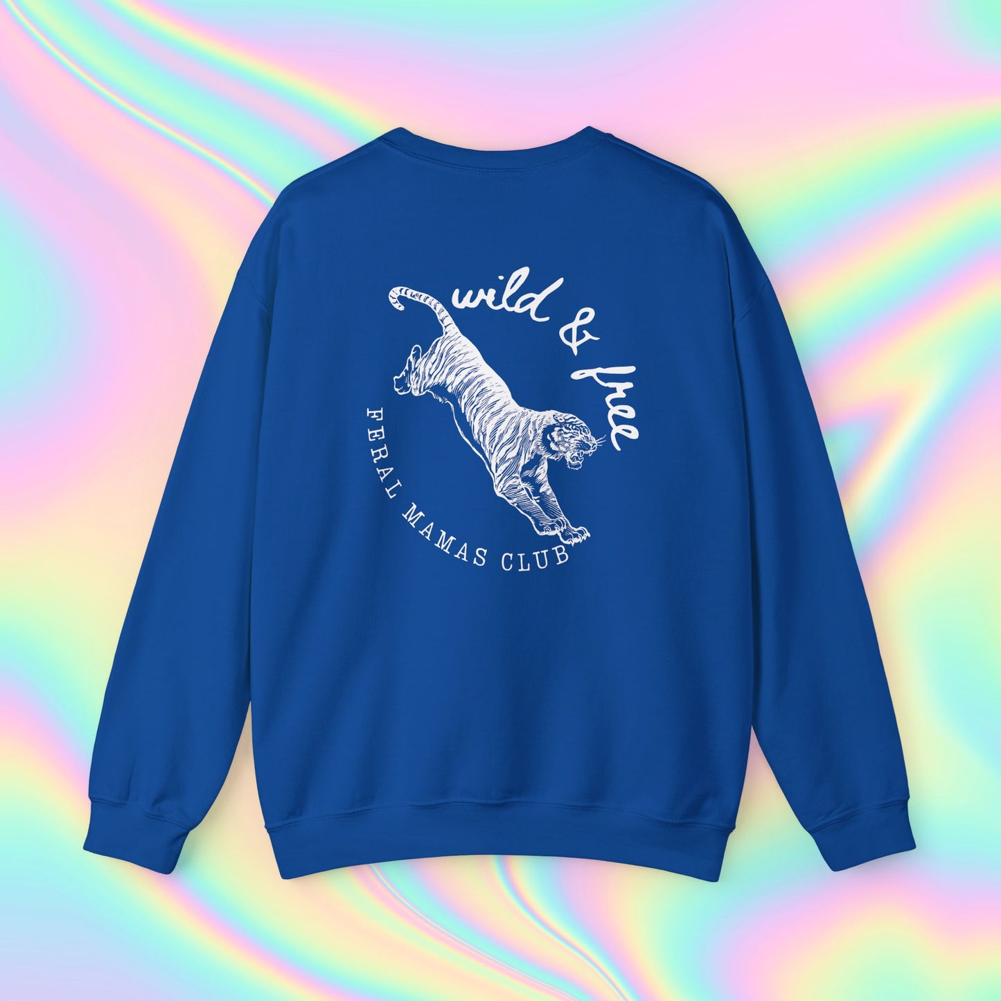 Eco-Friendly Tiger Design Crewneck Sweatshirt - Feral Mamas Club Apparel | Dark Colors with White