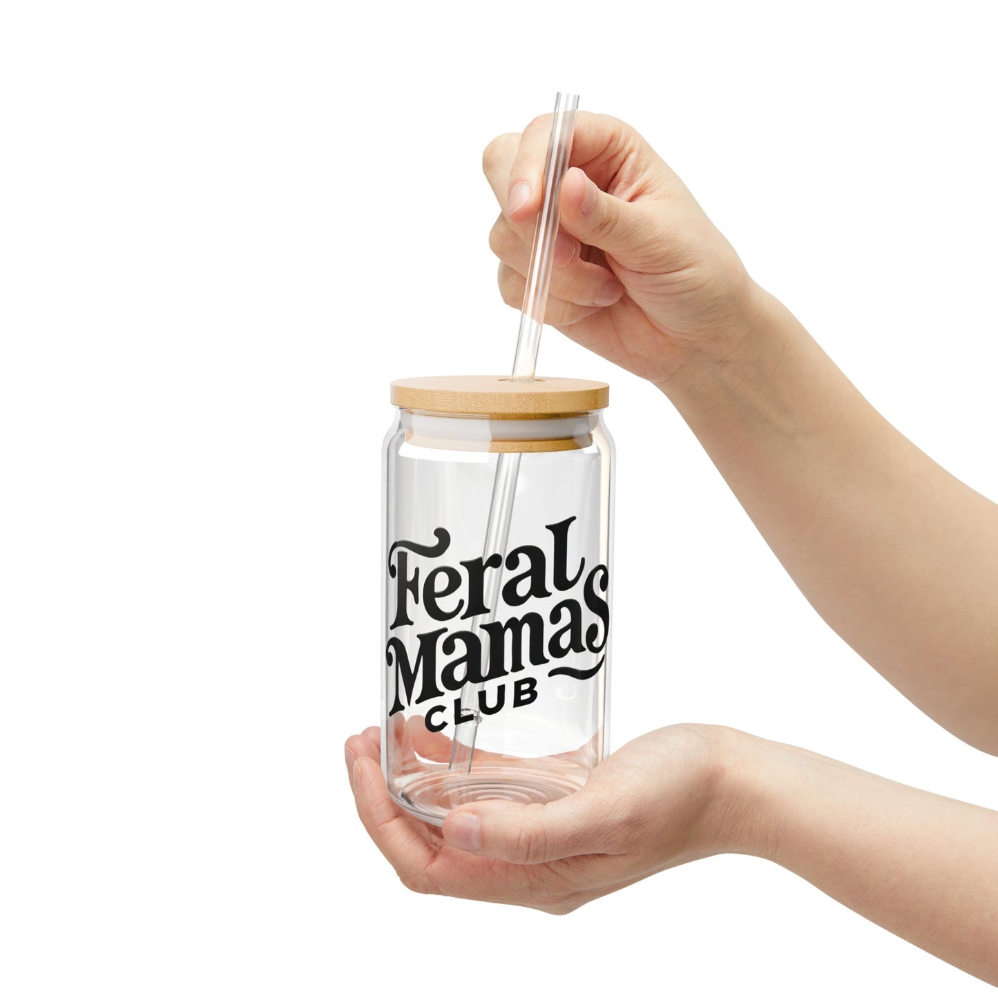 Feral Mamas Club Sipper Glass 16oz, Mama on the Go Iced Coffee Tea Tumbler, Travel Cup Gift for Mom, Fierce Mom Life Mug, Mom Life Glass