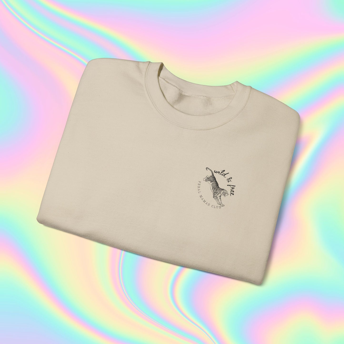 Eco-Friendly Tiger Design Crewneck Sweatshirt - Feral Mamas Club Apparel | Dark Colors with White