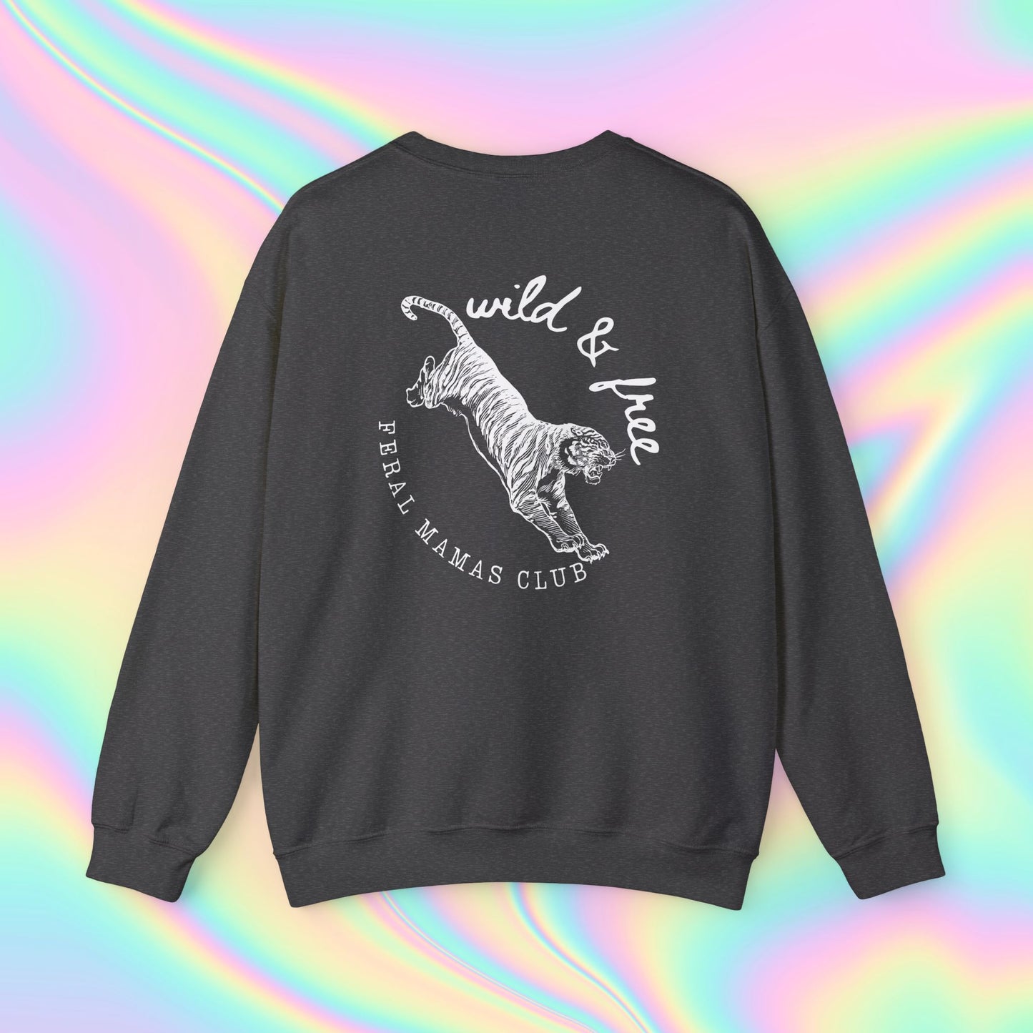 Eco-Friendly Tiger Design Crewneck Sweatshirt - Feral Mamas Club Apparel | Dark Colors with White