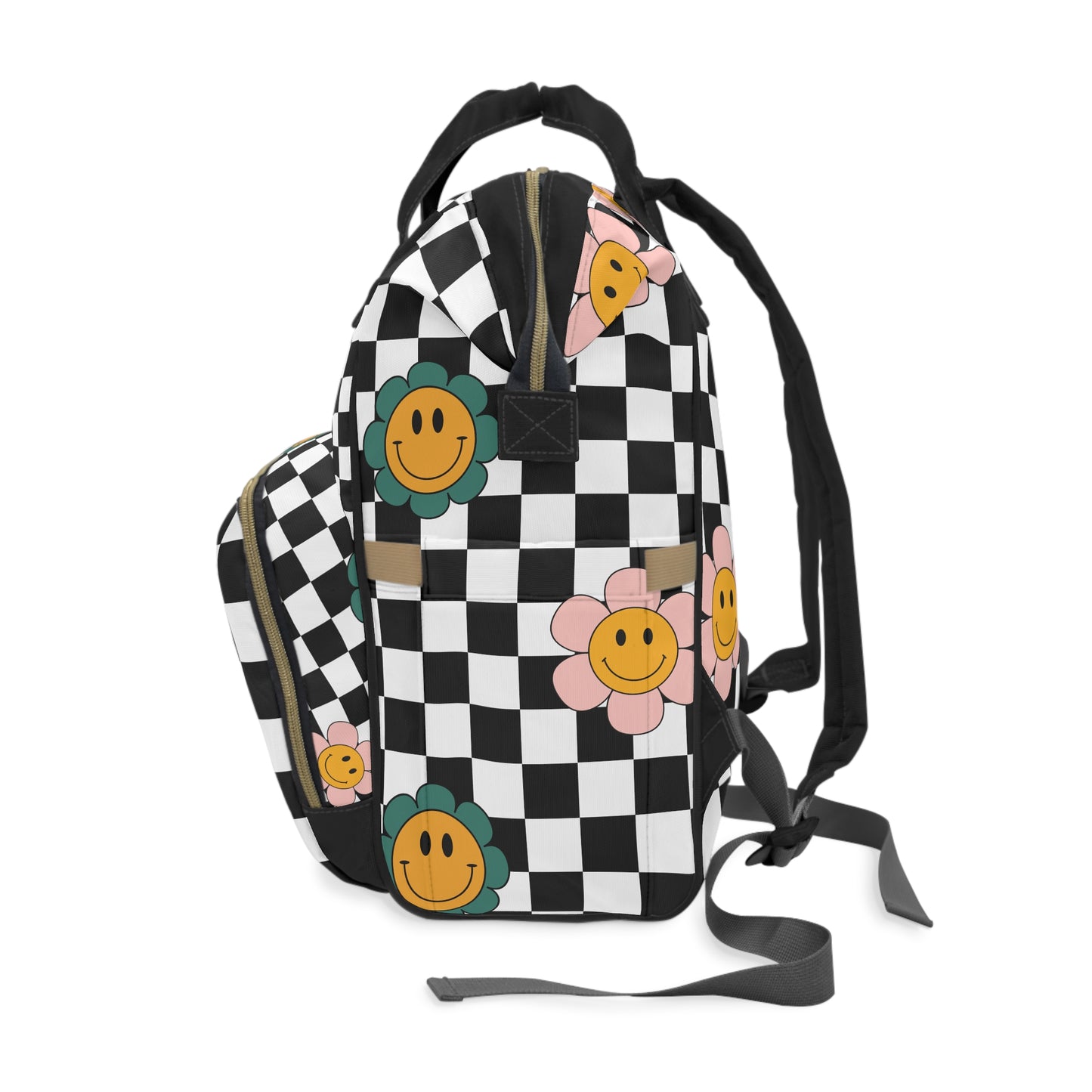 Diaper Bag Backpack, Bold Checkered Floral Print, Stylish Cool Mom Gear, Feral Mama On-The-Go, Baby Essentials Storage, Funky Diaper Bag