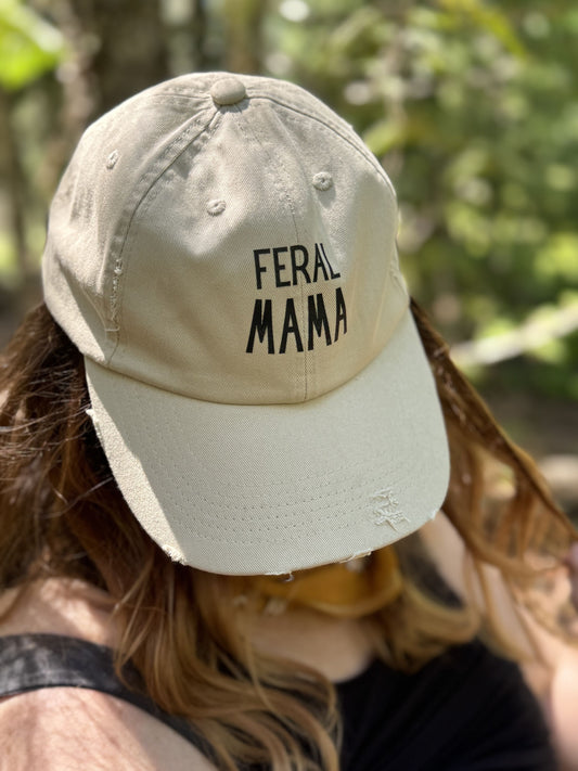 100% Cotton Distressed Hat - Feral Mamas Club Apparel - Hat for Mom, Hat for Mama, Distressed Hat for Her, Unique hat for Mom