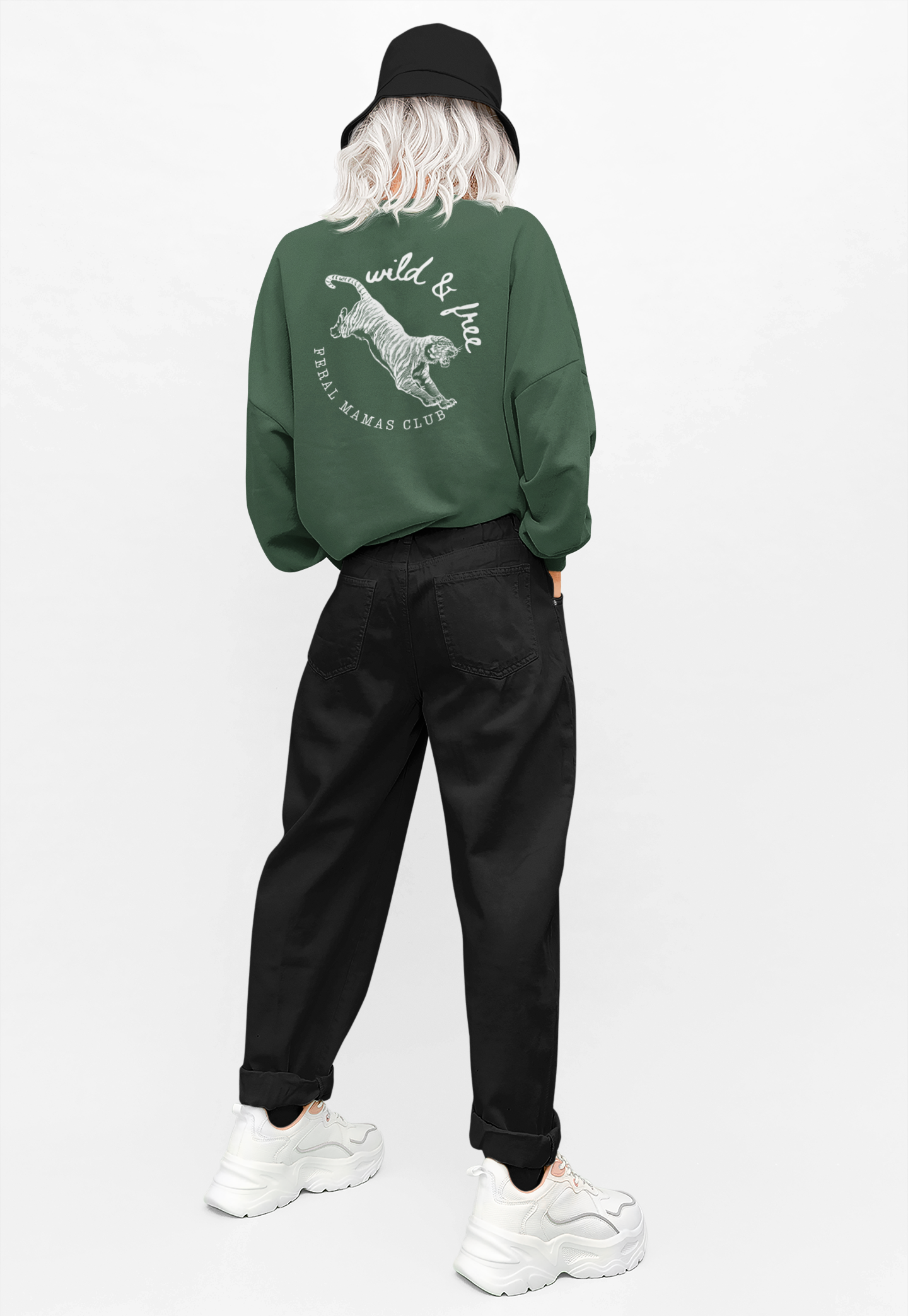 Eco-Friendly Tiger Design Crewneck Sweatshirt - Feral Mamas Club Apparel | Dark Colors with White