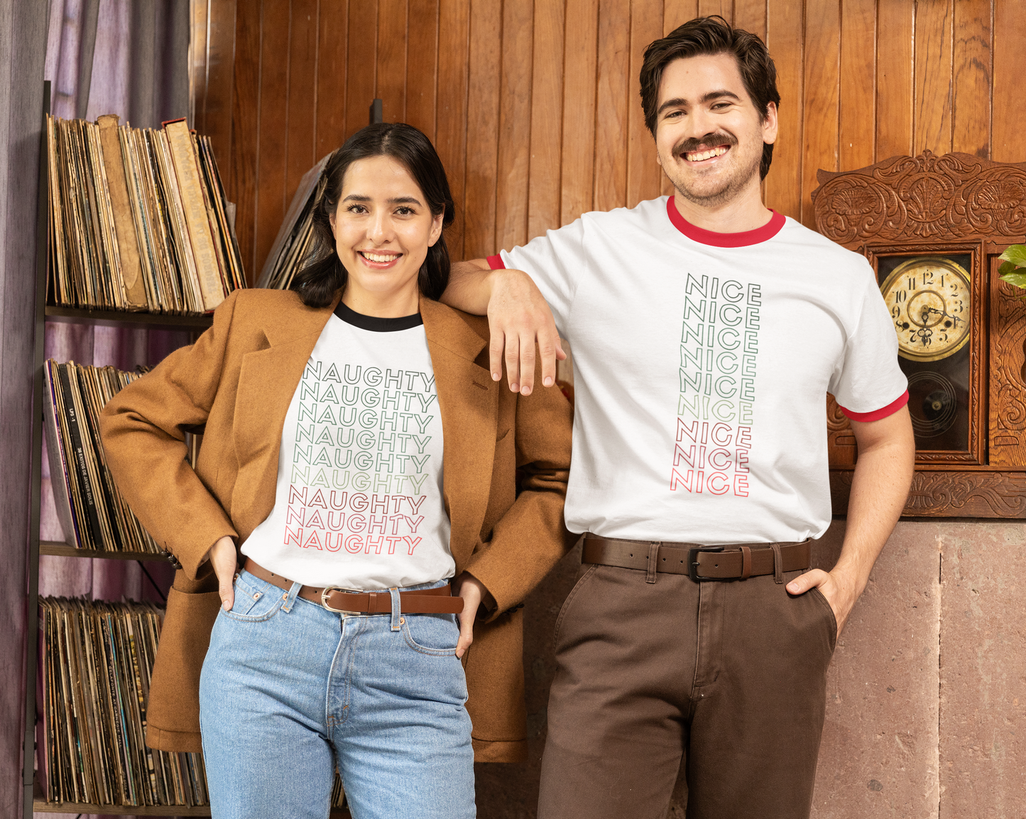 Holiday Naughty List Ringer Tee, Men's Christmas Party Shirt, Retro Style Xmas Tee, Festive Family Photo Top, Oregon Designed Shirt