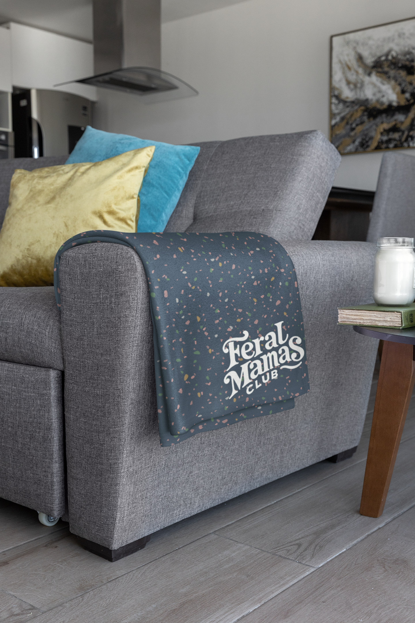 Fleece Sherpa Blanket - Feral Mamas Club Cozy Trendy Terrazzo Design, Rad Mom Gift, Cuddle Up Blanket, Reading Blanket, Home Decor Accent