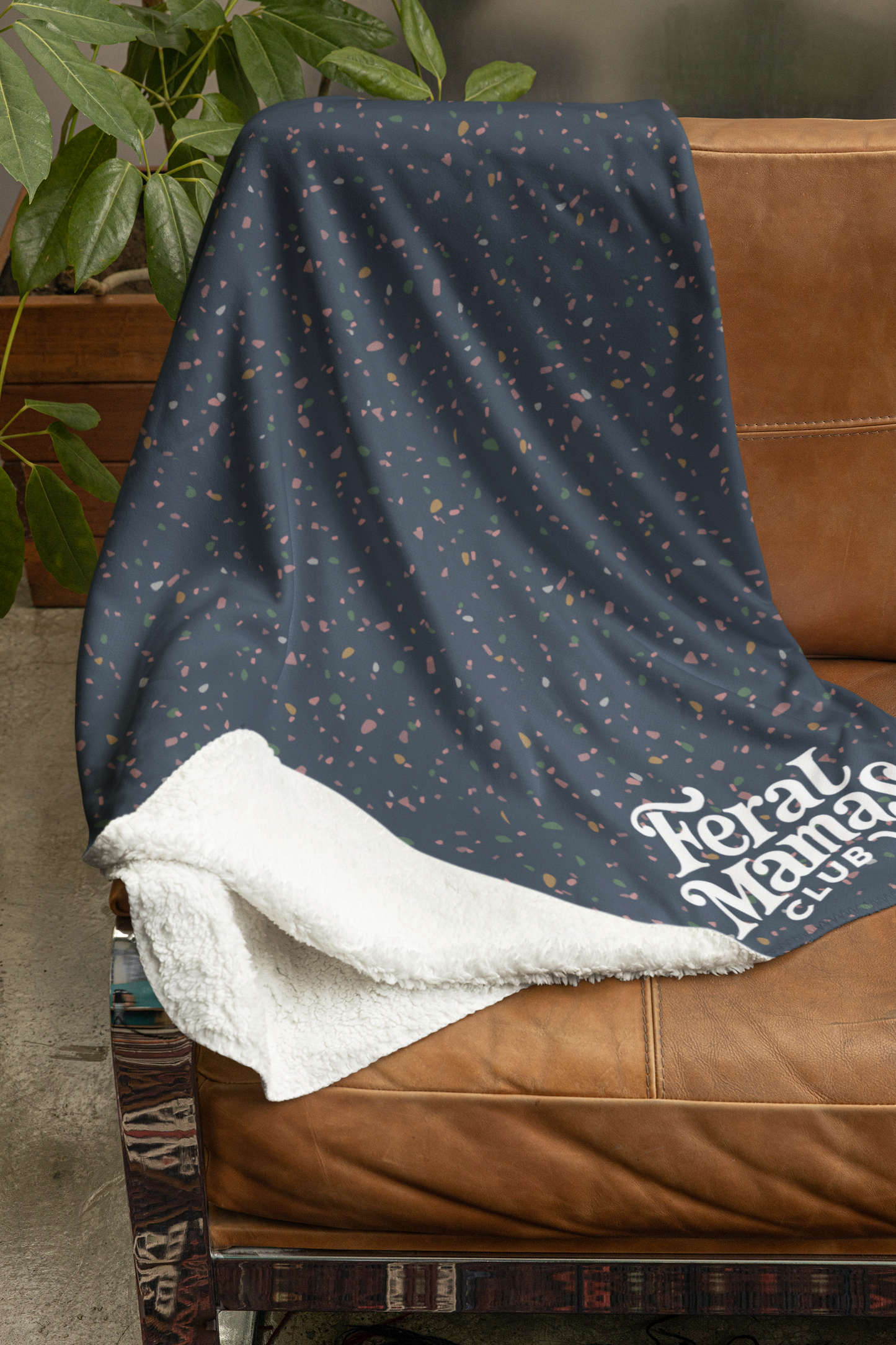 Fleece Sherpa Blanket - Feral Mamas Club Cozy Trendy Terrazzo Design, Rad Mom Gift, Cuddle Up Blanket, Reading Blanket, Home Decor Accent
