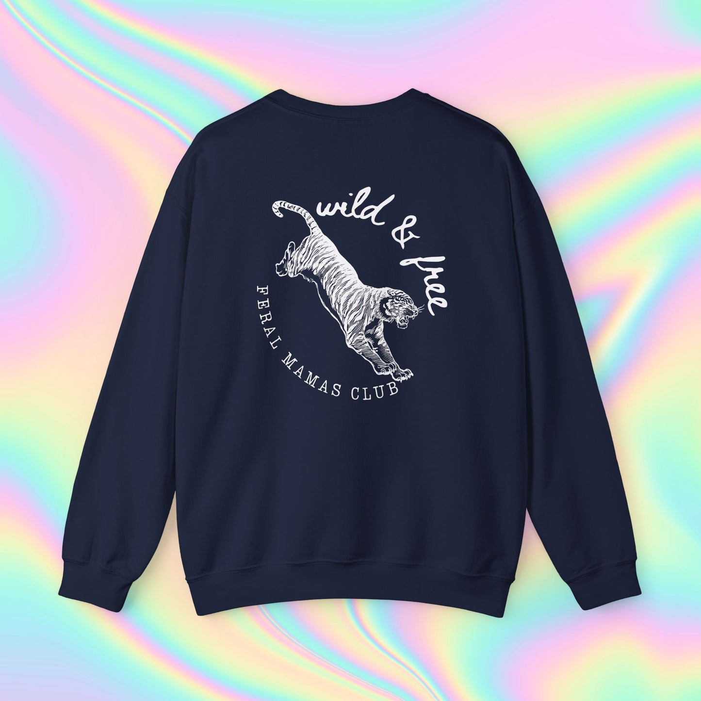 Eco-Friendly Tiger Design Crewneck Sweatshirt - Feral Mamas Club Apparel | Dark Colors with White