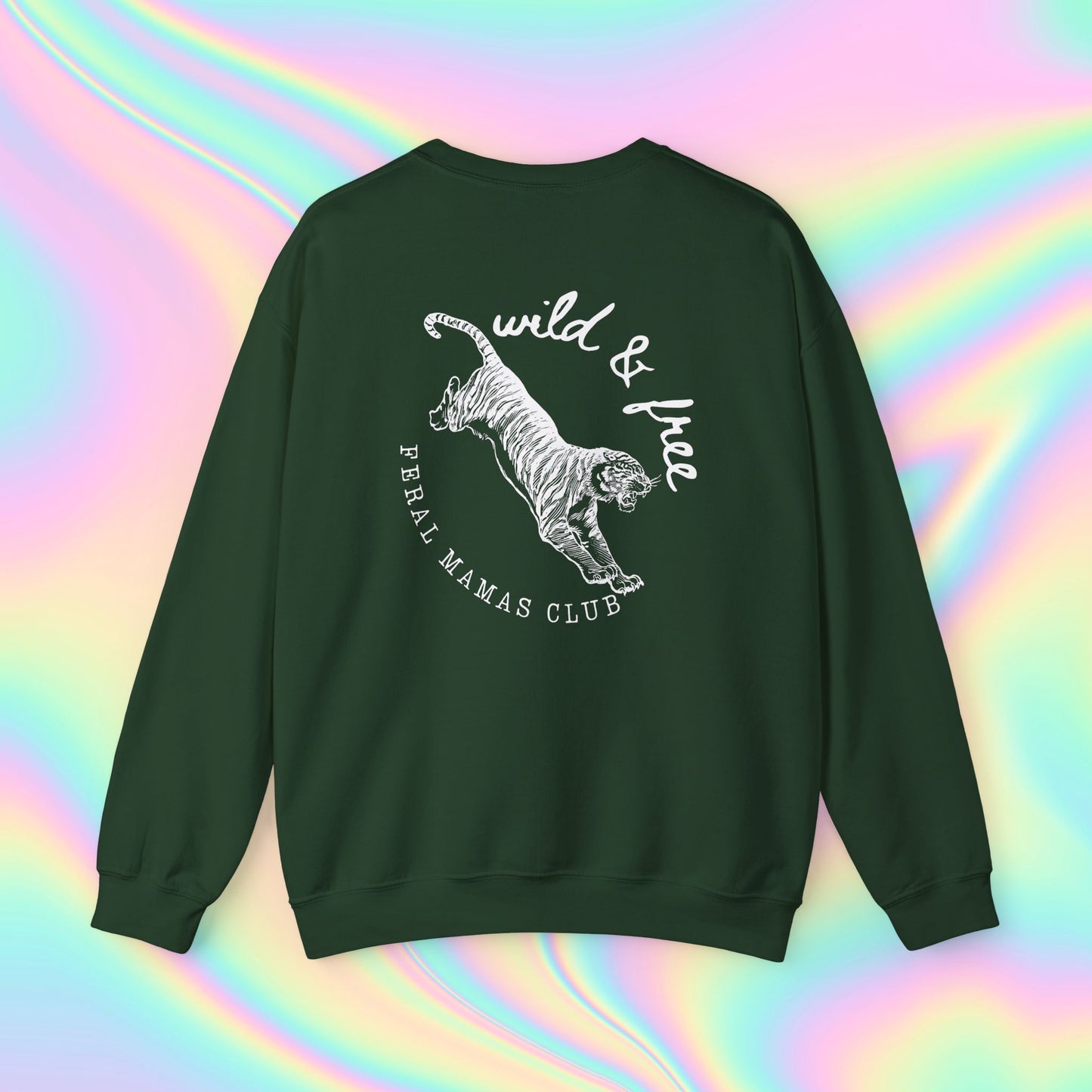 Eco-Friendly Tiger Design Crewneck Sweatshirt - Feral Mamas Club Apparel | Dark Colors with White