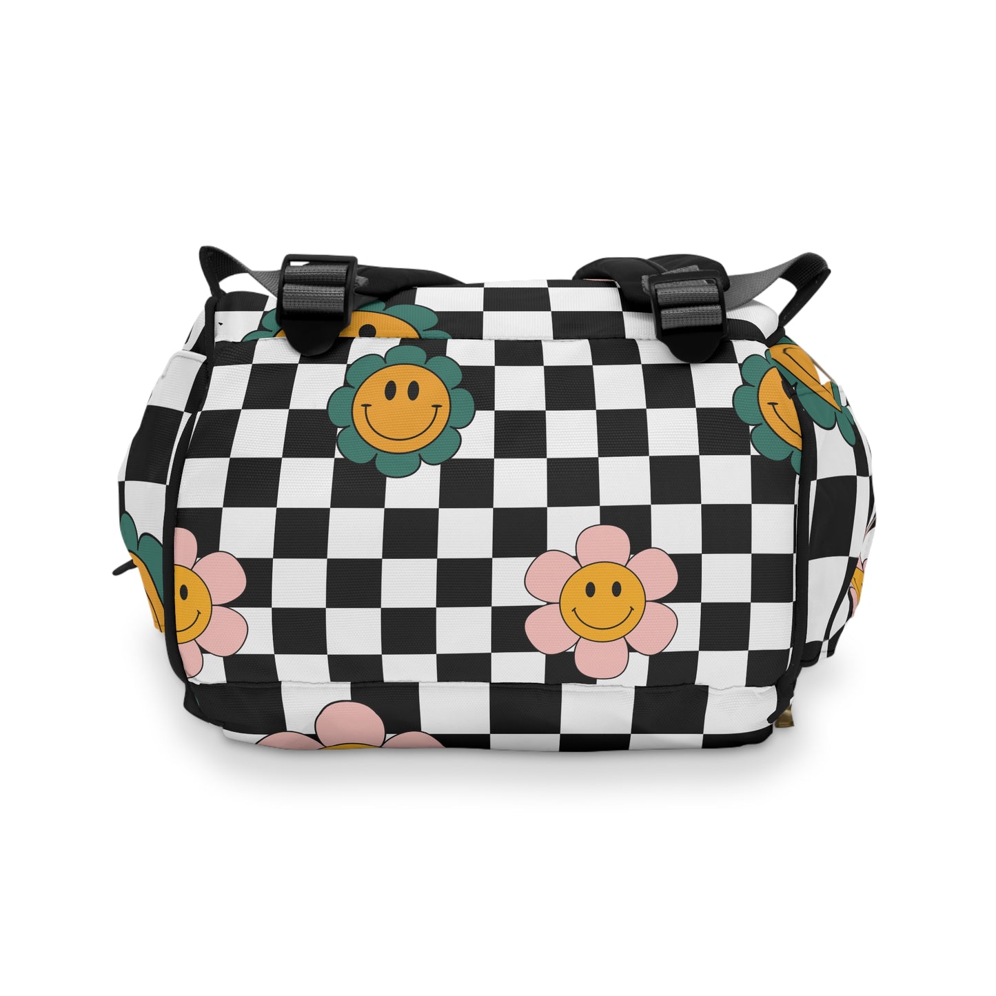 Diaper Bag Backpack, Bold Checkered Floral Print, Stylish Cool Mom Gear, Feral Mama On-The-Go, Baby Essentials Storage, Funky Diaper Bag